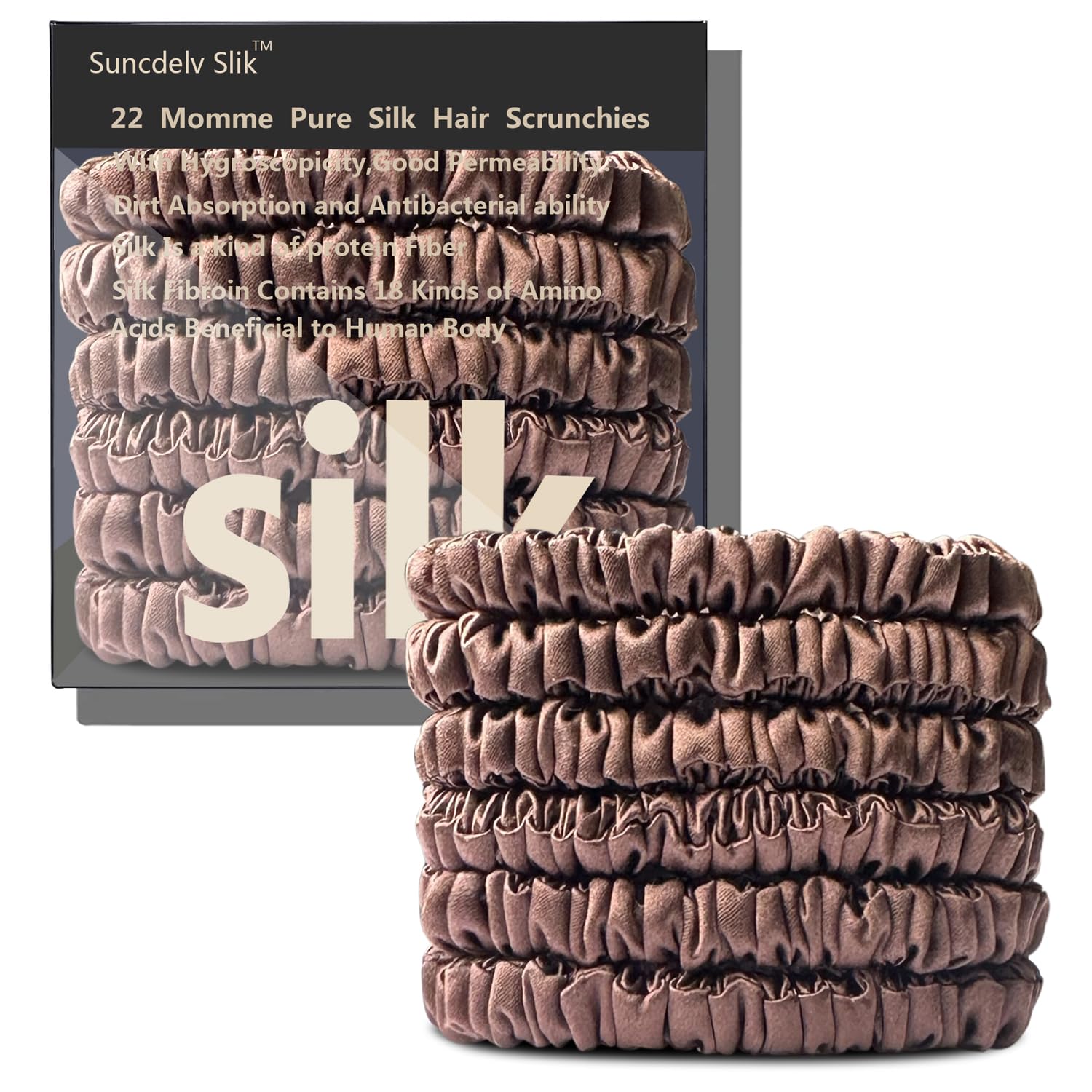 Silk Hair Towel, Friction-Resistant, Amino Acid-Rich, Durable, Breathable (6PCS(Bean Paste, Rose Gold, Rice White))